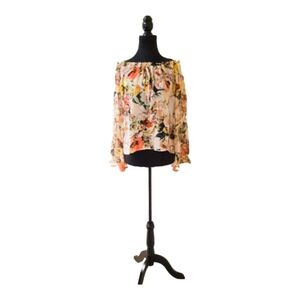New Women Off Shoulder Sheer Blouse Tops Summer Floral Long Sleeve Size Small